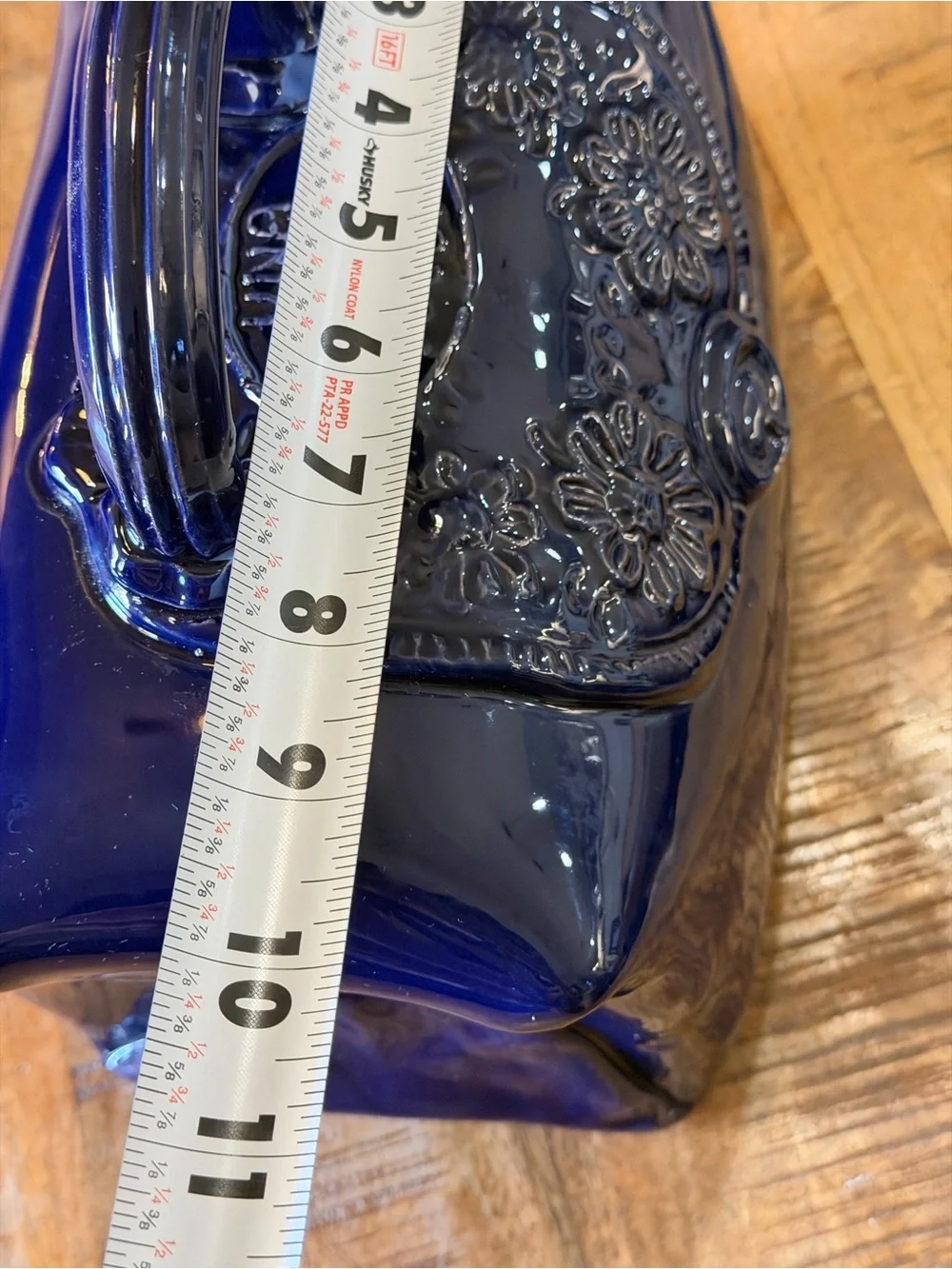 Vintage Italian Ceramic Handbag Sculpture Cobalt Blue Floral Purse Decor 10x6x4”